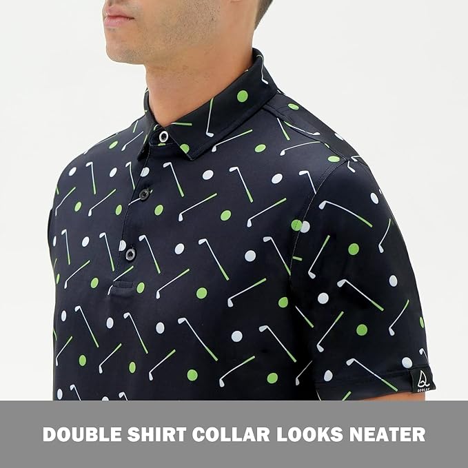 DEOLAX Mens Polo Shirts Fashion Print Mens Golf Shirt Dry Fit Mens Golf Polo Short Sleeve Quick Dry Funny Golf Shirt for Men