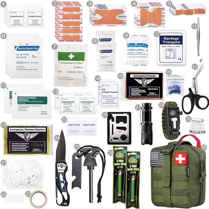 EVERLIT 250 Pieces Survival First Aid Kit IFAK EMT Molle Pouch Survival Kit Outdoor Gear Emergency Kits Trauma Bag for Camping Boat Hunting Hiking Home Car Earthquake and Adventures
