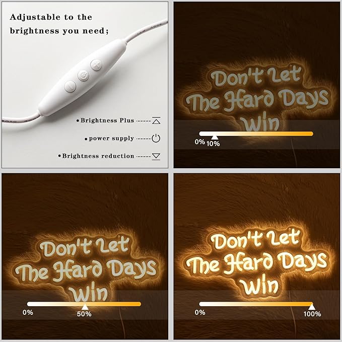 Don't Let The Hard Days Win Neon Sign for Wall Decor Letter Neon Light Warm white LED Neon Signs Office LED Neon Lights for Bedroom Office Classroom Store Decoration