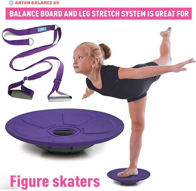 Dance, Cheerleading and Figureskating Trainer Stretching and Balance, 2 Pc. Set, Stretching, Disc Core Board and Flexibility Equipment Strap for Dance, Gymnastics, Turning, Stunt