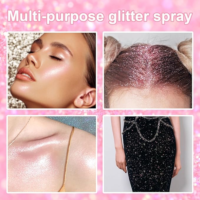 Hair and Body Glitter Spray, 1PC Pink Hair Glitter Extra Fine Face Shimmer Powder for Clothes, Festival Loose Sparkle Powder for Rave Clothes Nail Art Easter Halloween Crafts (Pink)