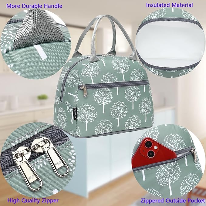 FlowFly Lunch Bag for Women Insulated Lunch Box Corduroy Lunch Tote Cooler for Travel Work Picnic, Dandelion