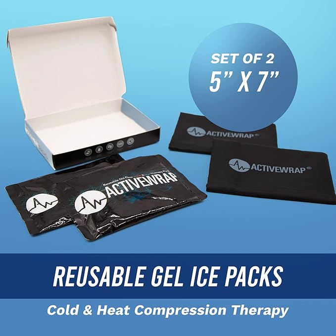 Activewrap Reusable Ice Packs for Injuries - Hot and Cold Gel Compress for Injury Recovery and Pain Relief, Soft, Flexible, Leakproof Pad for Back, Knee, Hip, & Shoulder - Small (4.5X 6.5 inches)
