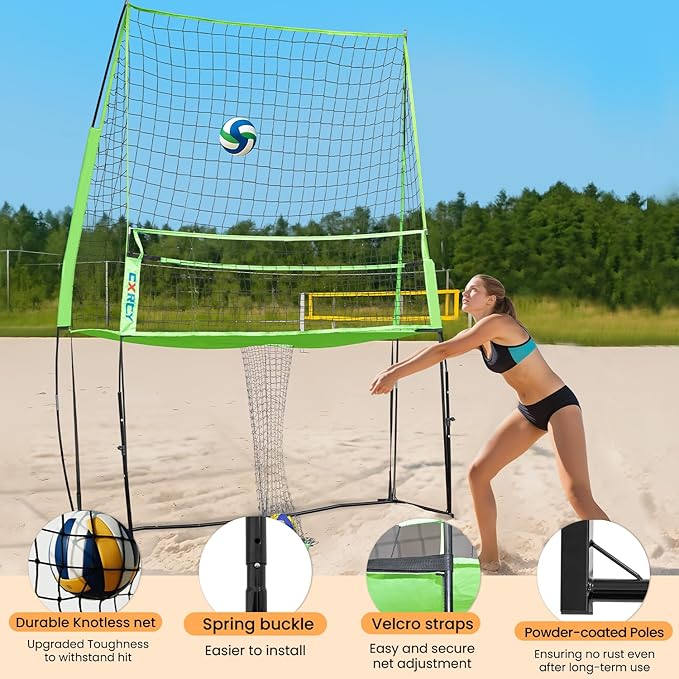 CXRCY Volleyball Training Net System, 11x 8 FT Volleyball Practice Net Station with Adjustable Height Freely, Portable &Easy Setup for Backyard Individual &Team Practice-Include Oxford Cloth Bag
