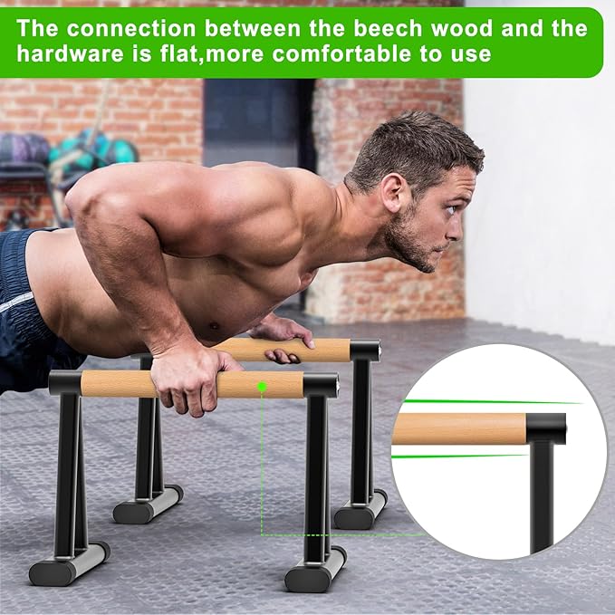 Dolibest Push Up Bar, 12'' High Parallettes Bars with 8 Rubber Feet & Comfortable Handle, Dip Bars with Stable Triangle Base for Calisthenics, Handstand, Gym & Home Exercise, Easy Assembly (600LB)