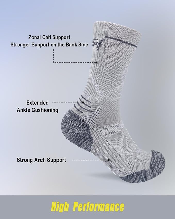 Athletic Socks Moisture Wicking Crew Socks for Men 3 Pairs Running Sport Cushioned Polyester Mid Calf Socks