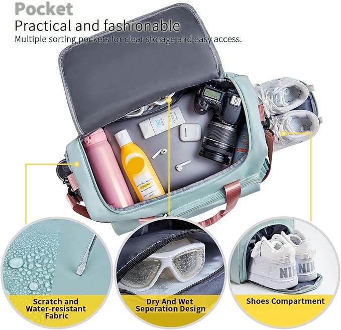 FIORETTO Women's Gym Duffle Bag with Shoes Compartment, 37L Capacity, Ideal for Travel, Gym, Sports, Duffel, Weekender