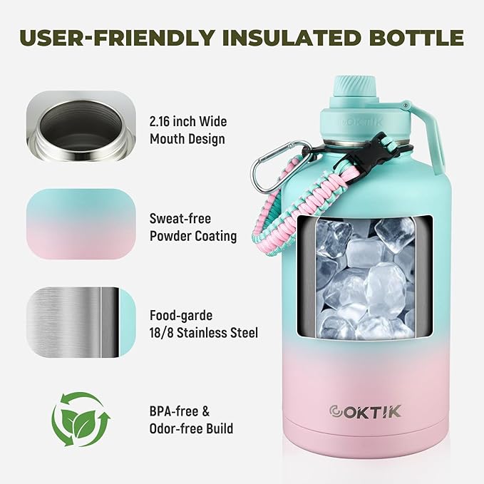 COKTIK 84oz Water Bottle with Straw - Triple Insulated Flask, 48hr Cold Retention Large Water Bottle, Leakproof Water Jug for Gym, Hiking, Camping, Outdoor Sports(Bubble Gum)