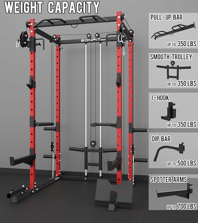 Eonfit E2 Power Cage，1500LB Squat Rack with Cable Crossover System.Multi-Function Power Rack for Home Gum.All-in-One Squat Rack with More Training Attachments