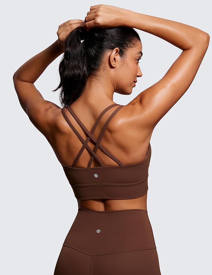 CRZ YOGA Softness Mold Womens Butterluxe Strappy Longline Sports Bra - Double Spaghetti Strap Workout Yoga Crop Top Athletic
