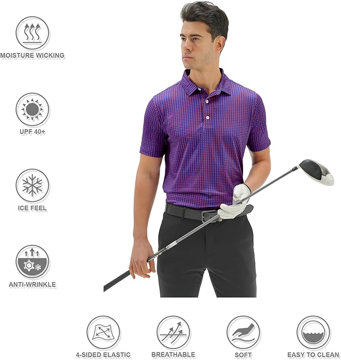 DEOLAX Mens Polo Shirts Fashion Print Mens Golf Shirt Dry Fit Mens Golf Polo Short Sleeve Quick Dry Funny Golf Shirt for Men