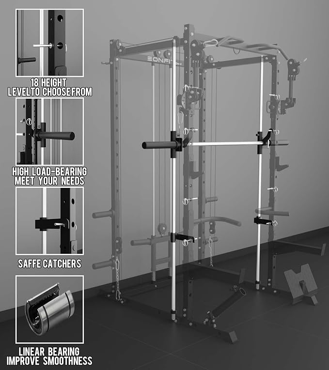 Eonfit E3 Smith Machine with 360°Rotating Arm for Home Gym Equipment, Multi-Function Power Cage Squat Rack with Cable Crossover LAT Pulldown Pulley System All in One