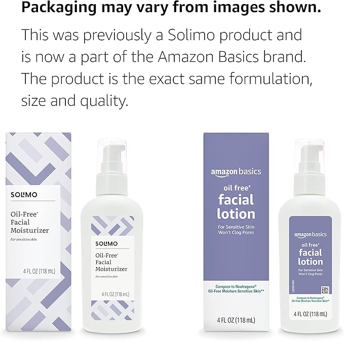 Amazon Basics Oil-free Facial Moisturizer for Sensitive Skin, Fragrance Free, 4 Fluid Ounce (Previously Solimo)