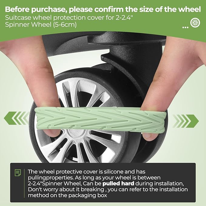 8 Pcs Upgrade Luggage Wheel Covers, Carry On Luggage Suitcases,Wear-Resistant, Anti-Noise, Silicone Wheel Protective Covers for 2-2.4" Spinner Wheel,Essential Travel Accessories (Green)