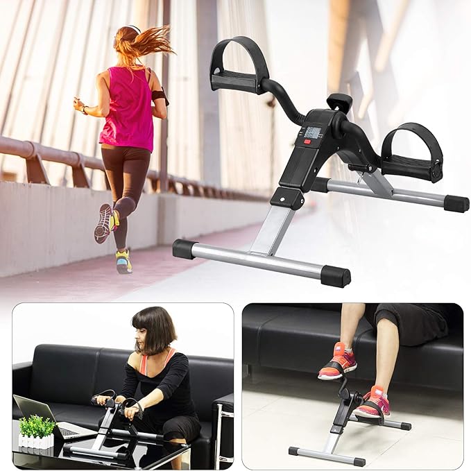 Folding Pedal Exerciser, Mini Under Desk Bike - Portable Foot Hand Cycle Peddler Machine Bicycle Exerciser for Arm Leg While Sitting