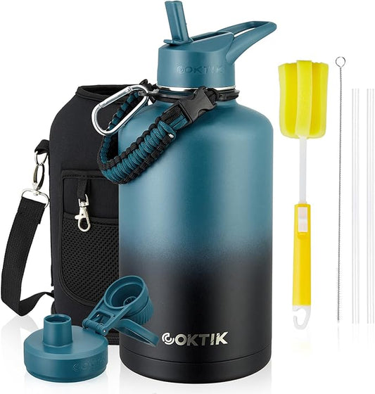 COKTIK 84oz Water Bottle with Straw - Triple Insulated Flask, 48hr Cold Retention Large Water Bottle, Leakproof Water Jug for Gym, Hiking, Camping, Outdoor Sports(Indigo Black)