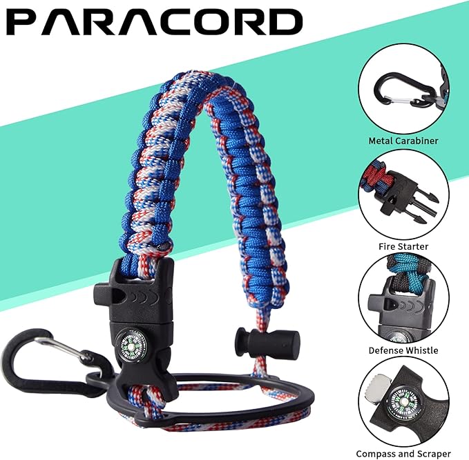 Half-Gallon Vacuum Water-Bottle with Sleeve, Paracord Handle, Straw & Spout Lid, 64oz Stainless Steel Insulated Water Jug, Cold-48h & Hot-24h Triple-Wall Metal Vacuum Flasks for Sports Hiking Camping