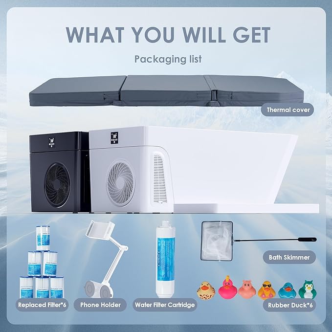 Deeptime Smart Cold Plunge Tub,Ice Bath with Built-In Chiller(Down to 38F),Smartphone Control,Whisper-Quiet,Spacious Design for Full-Body Recovery & Cold Therapy,Black