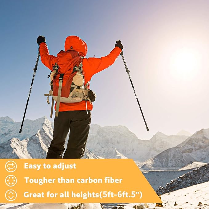 Covacure Trekking Poles Collapsible Hiking Poles - Aluminum Alloy 7075 Trekking Sticks with Quick Lock System, Telescopic, Collapsible, Ultralight for Hiking, Camping