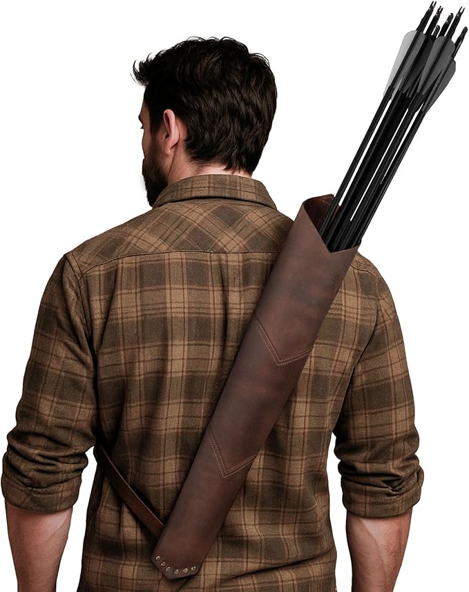 Back Arrow Archery Quiver, Vintage Holder for Shooting Practice, Training, Full Grain Leather, Handmade Archer Accessories, Bourbon Brown