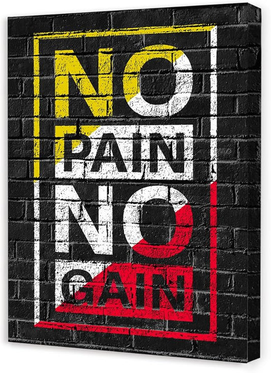 Gym Quotes Wall Art,Inspirational Workout Wall Decor,No Pain No Gain Canvas Wall Art for Home Gym Exercise Fitness Room