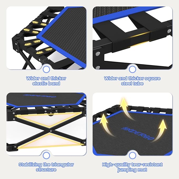 Foldable Mini Trampoline, Rebounder Trampoline with Adjustable Foam Handle, Fitness Trampoline for Indoor, Outdoor, Home Gym, Max Load 460 lbs