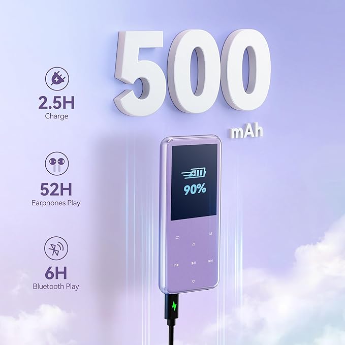 AGPTEK 64GB MP3 Player with Bluetooth, M3 2.4 inch Music Player with Speaker and FM Radio, Touch Buttons, Supports Up to 128GB(Purple)