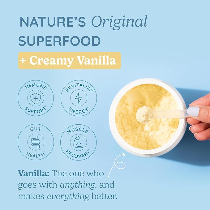 Colostrum Supplement Powder for Gut Health, Immune Support, Muscle Recovery & Wellness | Natural IgG Pure Whole Bovine Colostrum Superfood, Vanilla, 60 Servings