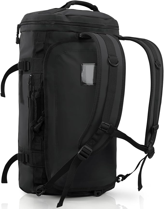 Haimont Duffle Backpack, Travel Duffel Bag with Shoes Compartment, Water-resistant Overnight Daybags for Men Women Daily Trip, Sports Gear, Gym, 45L, Black