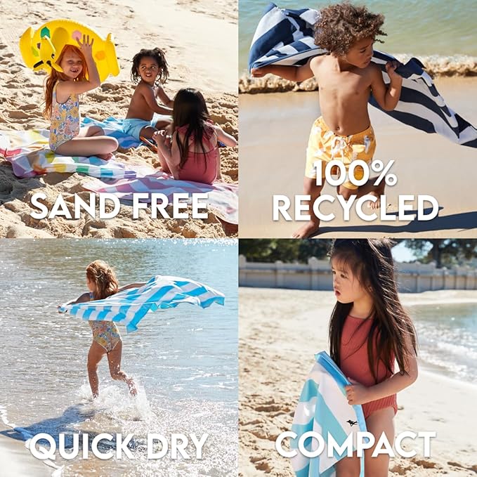 Dock & Bay Kid's Towel - for Beach Use - Quick Dry, Sand Free - Compact, Lightweight - 100% Recycled - Includes Bag - Summer - Unicorn Waves, Medium (130x70cm, 51x28)