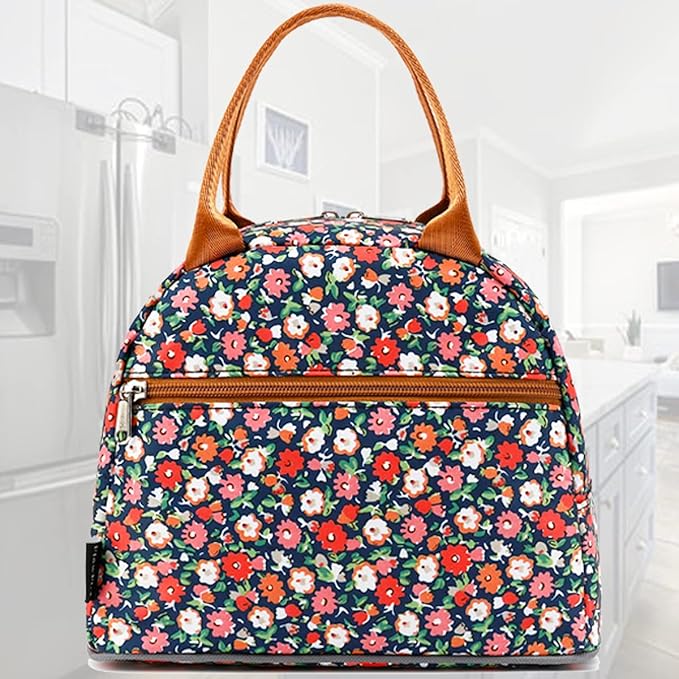 FlowFly Insulated Lunch Cooler Bag - Tote Bag Organizer for Women/Men, Floral#Red