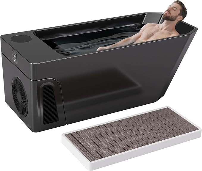 Deeptime Smart Cold Plunge Tub with Basin, Built-in Chiller (Down to 38 °F) – Smartphone Controlled, Whisper-Quiet, Spacious Design for Full-Body Recovery & Cold Therapy,Black