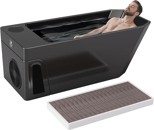Deeptime Smart Cold Plunge Tub with Basin, Built-in Chiller (Down to 38 °F) – Smartphone Controlled, Whisper-Quiet, Spacious Design for Full-Body Recovery & Cold Therapy,Black