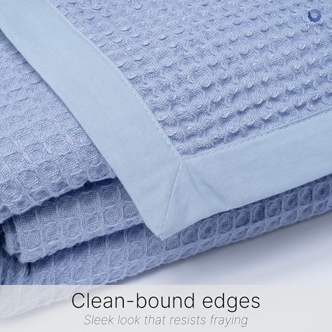 GOTS Certified Organic Cotton Waffle Weave Cozy Throw Blanket for Twin Bed & Couch - 66"X90", Modern Home Decor - Powder Blue