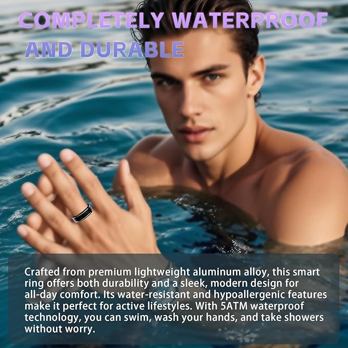 Fitness Tracker Ring for Men Women – Smart Ring with Heart Rate, SpO2, Blood Pressure, Sleep Monitoring, Step & Calorie Counter, 5ATM Waterproof, No Subscription Fee (Black, 11)