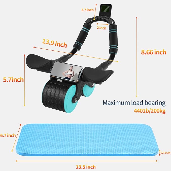 Ab Roller Wheel with Timer & Knee Mat, Home Workout Auto Rebound Abdominal Wheel with Elbow Support - Core Workout Equipment for Strengthening Abs, Home Gym Exercise for Women & Men