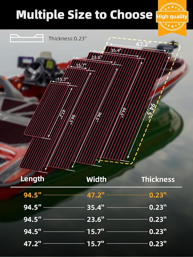 FOCEAN Boat Flooring EVA Foam Boat Decking Faux Teak Marine Flooring Boat Mat Boat Carpet Sheet for Motorboat RV Yacht Kayak Surfboard, 94.5"x 47.2"/35.4"/23.6"/15.7"