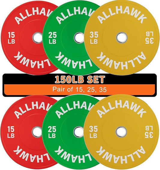 Colored Olympic Weight Plates, 2-inch Rubber Bumper Plate Set for Home Gym Barbell Weight Lifting and Strength Training