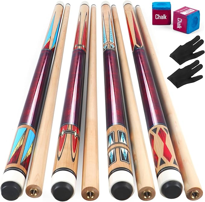 AKLOT Pool Cues,Set of 4 Pool 58" Cue Sticks Canadian Maple Wood Cue Stick for Professional Billiard Players 18 19 20 21 oz