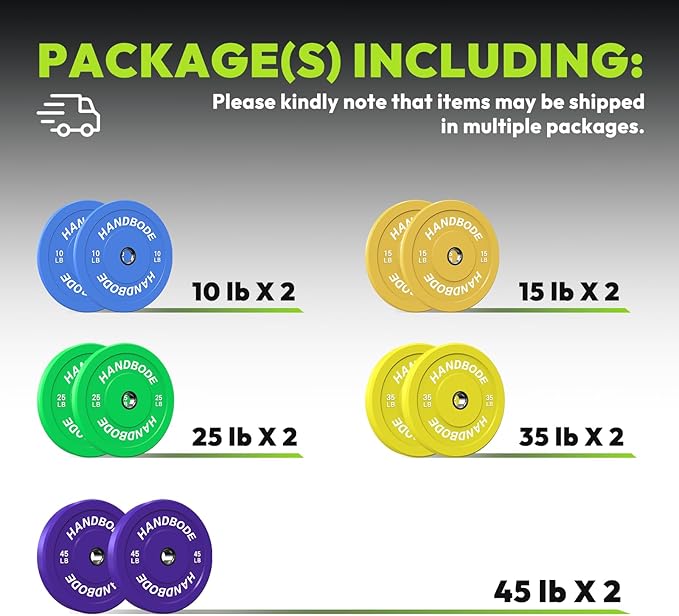 Colored Bumper Weight Plates Olympic Weight Plate Set 2-Inch, 10/15/20/25/35/45/55 lb Barbell Weight Plates Set for Home Gym, Rubber Strength Training Weights Plates for Weight Lifting