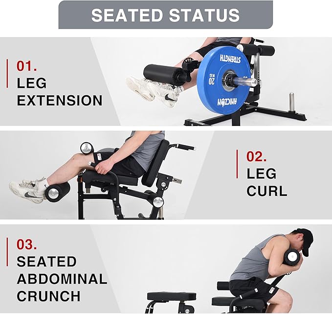 ANICZON Leg Extension and Curl Machine, Leg Rotary Extension for Thigh with Adjustable Seat & Backrest, Lower Body Leg Machine with Plate Loaded for Home Gym