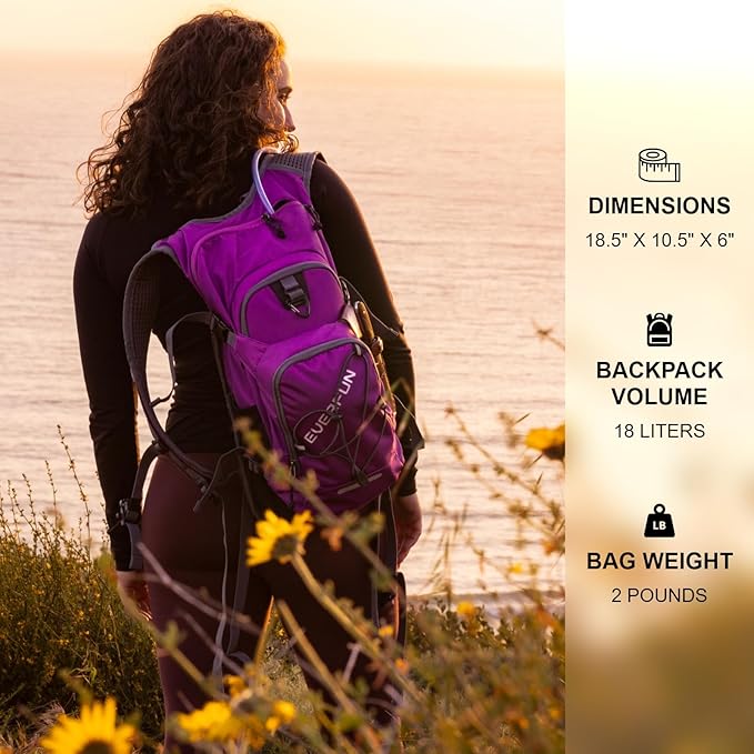 Everfun Hydration Backpack 18L with Water Bladder 2L/3L Hiking Water Backpack Women Men Hydration Pack Insulated Lightweight Day Hydropack with Storage for Hiking, Biking, Running, Festival