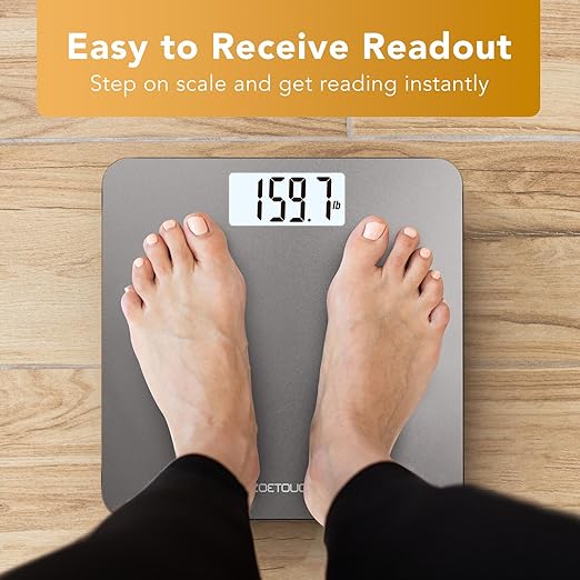 Bathroom Scale for Body Weight Digital Weighing Machine with Backlit LCD Display, Most Accurate Bath Scale for People, High Precision, Grey,Tempered Glass Batteries Included, 396lb/180kg