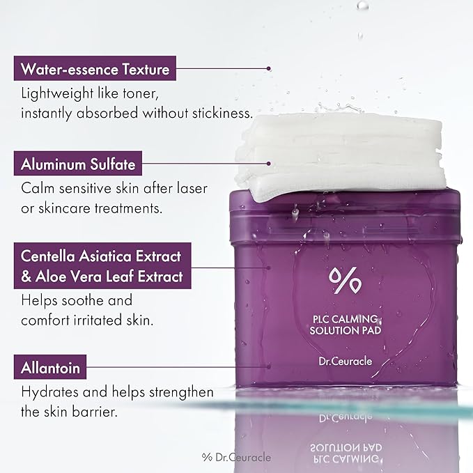 Dr.Ceuracle PLC Calming Solution Pad - Instant Calming and Soothing Toner Pad for Sensitive Skin, Korean Post Laser Skincare (130 Pads)