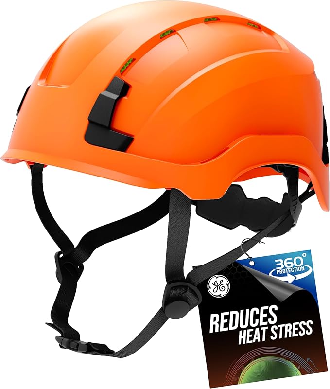 GE Safety Helmet: ANSI Type 2 Class G & E, Advanced Impact Technology, Ultra Comfortable Memory Foam, Heat Stress Reduction, Compatible with Accessories, Adjustable Size OSHA Approved