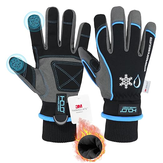 HANDLANDY Waterproof Insulated Work Gloves, 3M Thinsulate Thermal Winter Gloves for Men Women Touch Screen, Warm Ski Snowboard Cold Weather Gloves (Medium, Blue)