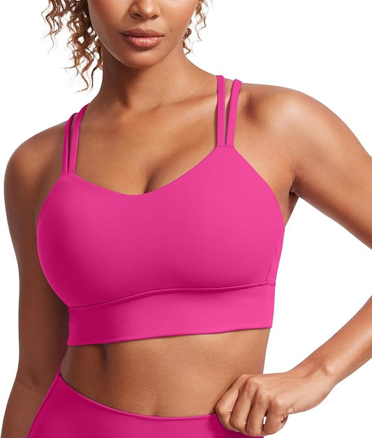 CRZ YOGA Softness Mold Womens Butterluxe Strappy Longline Sports Bra - Double Spaghetti Strap Workout Yoga Crop Top Athletic