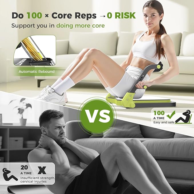 Ab Machine,Sit Up Exercise Equipment& Core Machine, Workout Equipment,Adjustable Ab Trainer with 3 Resistance Levels and Removable Auxiliary Handle,Home Gym Fitness Equipment for All Ages