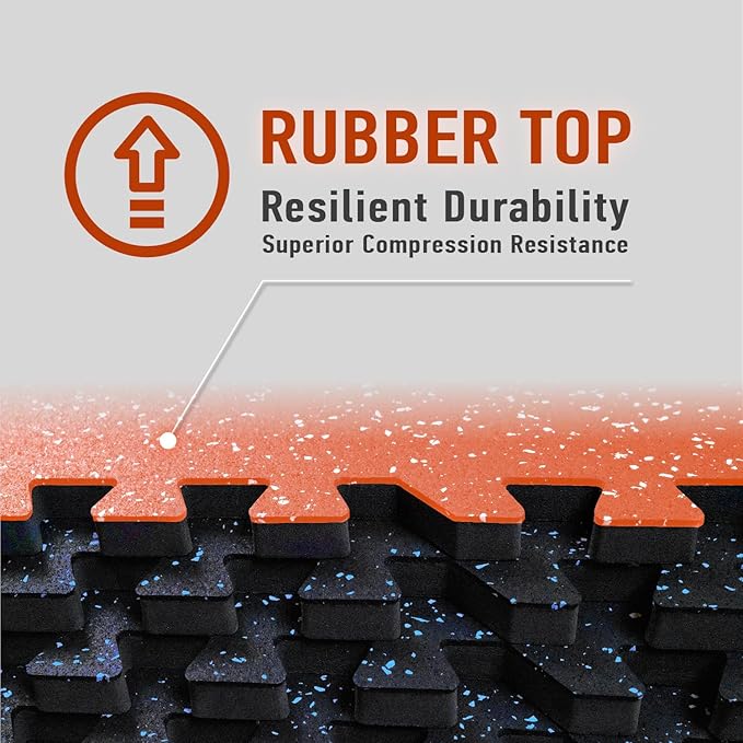 AIRHOP 0.56in Thick 96 Sq Ft Exercise Equipment Mats, 24Tiles Upgraded Rubber Top with High Density EVA Foam, Large Interlocking Puzzle Gym Flooring for Home Gym, Heavy Weight Workout, Black & Blue