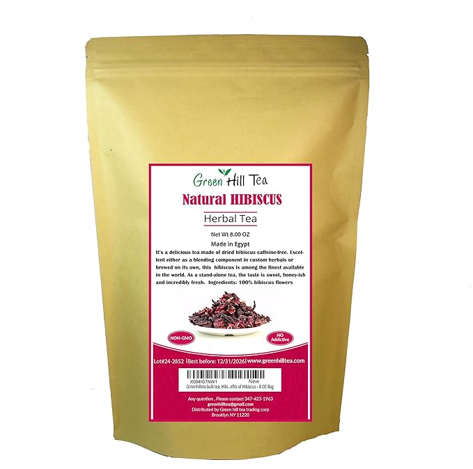 Greenhilltea bulk tea, Hibiscus herbal Tea, Fully natural and healthy loose leaf tea contains benefits of Hibiscus – 8 OZ Bag